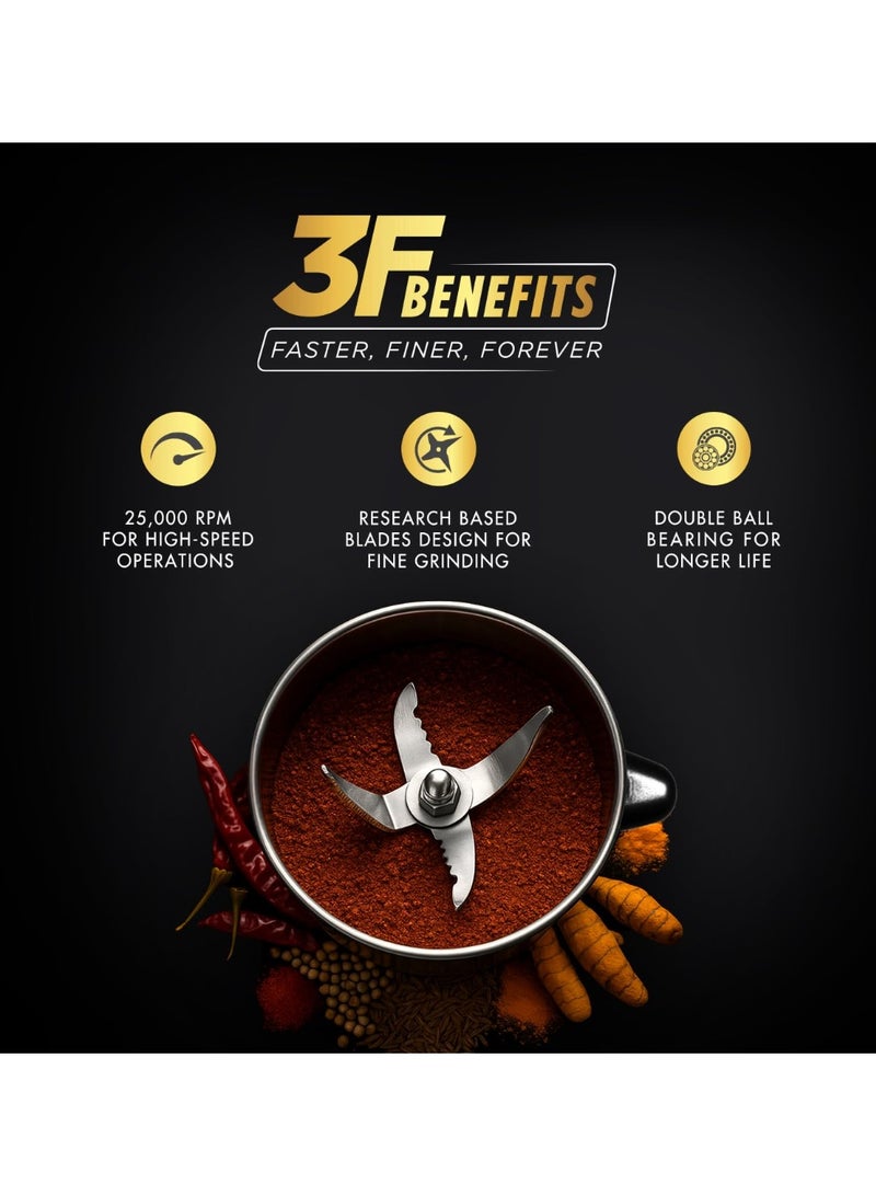 سوجاتا Sujata MG01 Mixer Grinder | 1000 Watts Double Ball Bearing Motor | 24000 RPM | Non-Stop 90 Mins Running | 3 Jars including 1750ml Blender, 1000ml Grinder, 500ml Chutney Jar | Beige & White - Image 3